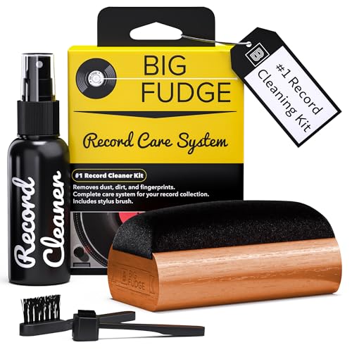 Big Fudge Vinyl Record Cleaning Kit - 4-in-1 Record Cleaner Solution - Includes Ultra-Soft Velvet Record Brush, Cleaning Liquid, Stylus Brush and Storage Pouch