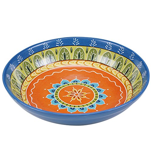 Valencia 13.25" x 3" Ceramic Serving/Pasta Bowl – Large Multicolor Boho Glazed Bowl, Microwave & Dishwasher Safe, Vibrant Tableware for Salads, Pasta, or Shared Dishes