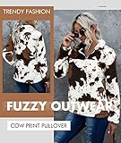 EARKOHA Womens Plus Size Long Sleeve Casual Zip Collar Cow Print Fleece Jacket Tops Brown L