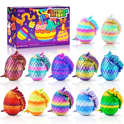 Impossmaker 12PCS 3D Printed Dragon Eggs with Dragon Inside, Unique Fun Gifts Cool Stuff Cool Gadgets for Men Teens Boy Gifts, Mini Articulated Easter Basket Essentials for Kids