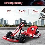 feneihe Go Kart for Kids, 36V 16MPH Go Cart with 350W Motor,Electric Go Kart Ride on Toy Outdoor, Go Cart for Kids 8-12 Years Old, 4 Wheel Quad Off-Road Pedal On Foot Go Cart Drift/Sport Mode Red