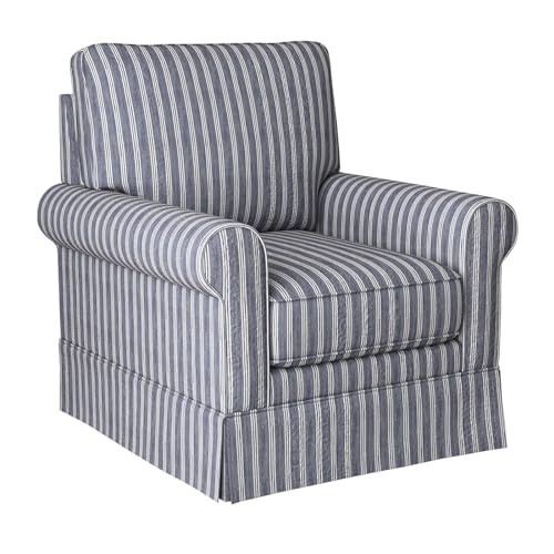 INZOY Swivel Accent Chair Linen Mid Century Modern Chair, Comfy Swivel Barrel Reading Chair, Upholstered Swivel Square Chair for Living Room Bedroom Small Spaces, Fully Assembled, Blue Stripe