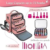 YOREPEK Nail Polish Organizer Holds 72 Bottles (15ml-0.5 fl.oz) Large Nail Polish Carrying Case with 3 Removable Pouches and 4 Zippered Pockets for Manicure Tools, Supplies, Nail Lamp, Gift for Women