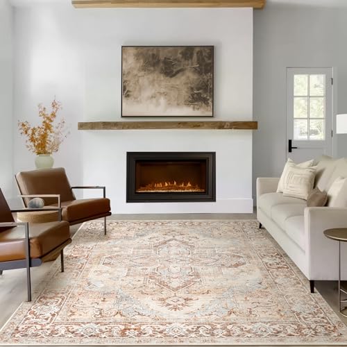 jinchan Washable Large Area Rug 6x9 Accent Rug for Living Room Indoor Brick Red Vintage Floor Mat Floral Printed Distressed Carpet Non Slip Low Pile Floor Cover for Kitchen Bedroom Dining Room