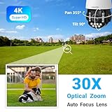 HXVIEW 4K PTZ Security Camera Outdoor with 30X Optical Zoom, 1000FT Night Vision, 8MP 360° WiFi Wireless RTSP IP Camera, Auto Tracking, Person/Vehicle Detection, 2.4/5GHz Wi-Fi, 2-Way Audio