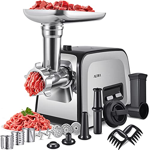 ALTRA LIFE Meat Grinder, Sausage Stuffer, [2800W Max] Electric Meat Mincer with Stainless Steel Blades & 3 Grinding Plates,Sausage Maker & Kubbe Kit for Home Kitchen & Commercial Using