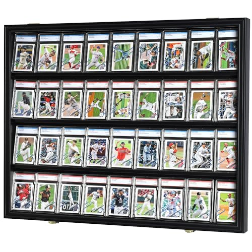 DisplayGifts Pro UV 36 Graded Sports Card Display Case for Football Baseball Basketball Hockey Comic Trading Cards Horizontal (Black Finish)