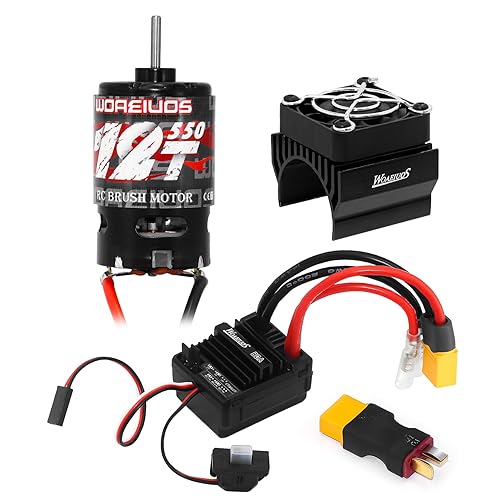 WOAEIUOS 550 Brushed Motor 12T & 80A ESC Brushed Motor ESC & Heatsink Combo for 1/10 RC Truck Car Slash Arrma Granite Senton Typhon Redcat Axial HPI