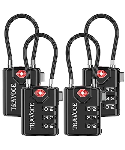 TSA Approved Luggage Locks, Travel Locks Which Also Work Great as Gym Locks, Toolbox Lock, Backpack and More, Black 4 Pack