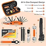 Bicycle Repair Bag With Tire Pump, Portable Tool Kit for Camping Travel - Patches, Inflator, Maintenance Essentials All in One Safety Kit