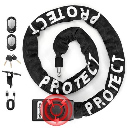 BANGTING 4Ft Bike Chain Lock Heavy Duty with 110dB Alarm, Bicycle Lock Heavy Duty Anti Theft Security Bike Locks with Key for Bicycle, Electric Bike, Scooter, Motorcycle, Door, Gate and Fence (Black)
