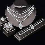 Jorsnovs Full Zircon Dubai Bridal Jewelry Set 5A Cubic Zirconia 3 Layered Necklace Dangle Earrings Bracelet and Ring Sets fit with Wedding Dress Gifts for Women