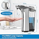 PZOTRUF Automatic Soap Dispenser, Touchless Dish Soap Dispenser 17oz/500ml with Infrared Sensor, 5 Adjustable Soap Levels, Liquid Hand Soap Dispenser for Bathroom Kitchen (Silver)