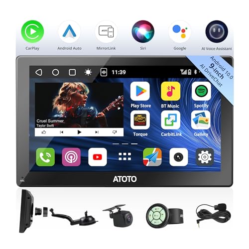 CarPlay Screen for Car/Android Auto Screen Wireless Wired, Portable Android System 9 Inch QLED Touchscreen 1280x720p, 2GB/32GB ChatGPT AI Multimedia Car Play, Fast Boot (P909SD1M-S2)