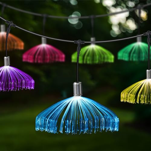 AZIMOM 10PCS Fiber Optic Jellyfish Lamp 16.4ft DC12V RGB Colorful Waterproof Connectable Jellyfish Fairy String Hanging Light for Ceiling Garden Trees Christmas Party Wedding Lighting Decor