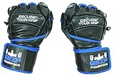 Grip Power Pads Elite Leather Gym Gloves with Built-in 2” Wide Wrist Wraps - Leather Glove Design for Weight Lifting, Power Lifting, Bodybuilding & Strength Training Workout Exercises (Blue Large)