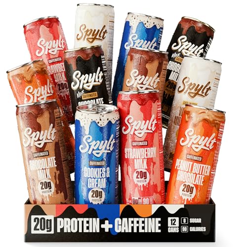 Spylt High Protein Milk - 6 Flavor Variety Pack with 60mg Caffeine & 20g Protein - 90 Calories, Ready to Drink, Sugar Free, Lactose Free Milk, Perfect for Workout Recovery & Afternoon Pick Me Up - 12 Count