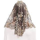 Spanish Mantilla Embroidery Lace Veils Catholic Church Mantillas Chapel Scarf Lace Mass (black and gold), 120cm*60cm