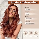 LONAI Copper Red Wigs for Women 24" Long Red Middle Part Layered Wig Synthetic Hair Wig for Daily Use Party Cosplay