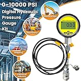 10000PSI Digital Hydraulic Pressure Test Coupling Kit Pressure Gauge Manometer Tester for USA Brand Excavator 1 Gauge 1 Hose 2 Couplings Black Silicone Protector 1/4 Inch NPT Connector 700BAR/70Mpa