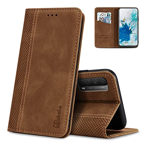 AKABEILA for Huawei P Smart 2021 Case Luxury PU Leather Flip Case for Huawei Y7A Flip Folio Wallet Case Women Men Cover with Card Holder Magnetic Closure Kickstand Shockproof 6.67" Light Brown