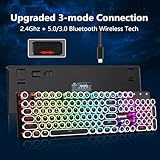 Redragon K710 Wireless Typewriter Style Mechanical Gaming Keyboard, Bluetooth/2.4Ghz/Wired, RGB Backlit, Rechargeable, Blue Switch - Clicky, Metal Panel, Round Keycaps, Black