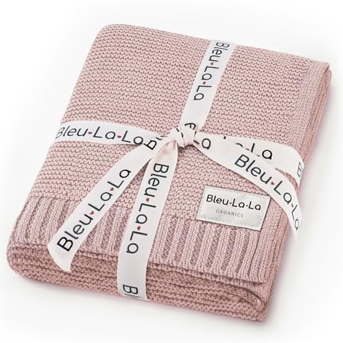 Bleu La La Heritage Knit Organic Receiving Swaddle Blanket for Girls - 100% Luxury Organic Cotton Soft Knit Warm Cozy Cuddle Crib Blanket for Newborns Infants & Toddlers (0-2Yrs - Blush Pink)