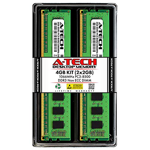 A-Tech 4GB (2 x 2GB) DDR3 1066MHz PC3-8500 Desktop RAM Kit | Non-ECC Unbuffered DIMM 1.5V 240-Pin Memory Upgrade Modules