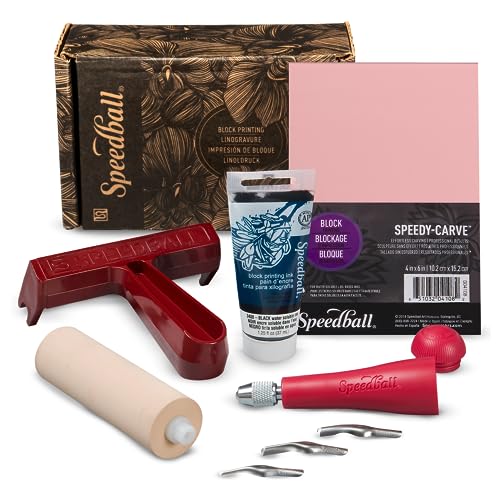 Speedball 3471 Super Value Block Printing Starter Kit – Includes Ink, Brayer, Lino Handle and Cutters, Speedy-Carve