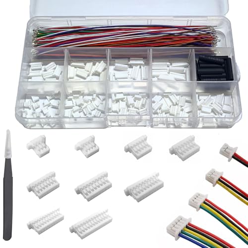 JST SH 1.0mm Connector Kit 3/4/5/6/7/8/9/10/12 Pin Housing JST Adapter (Total 140pcs sh1.0 Connectors) for FPV Drone Flight Controller,with 28AWG Pre-Crimped Cables(150mm/5.9 inch)