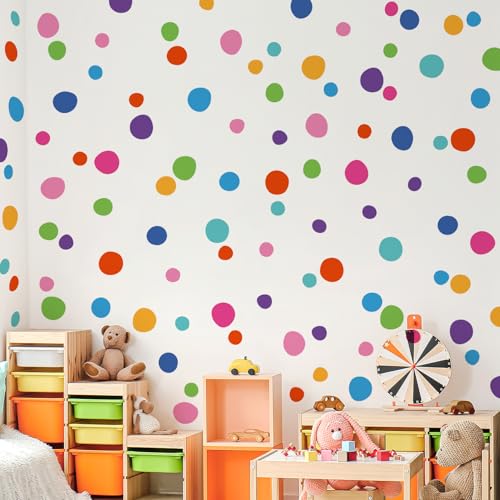 DTLIFEK 300 Pieces Irregular Polka Dots Wall Decals Multicolor Rainbow Dots Wall Stickers Boho Rainbow Circle Wall Art Colorful Dots Vinyl Removable Wall Murals for Kids Bedroom Nursery Home Decor 04