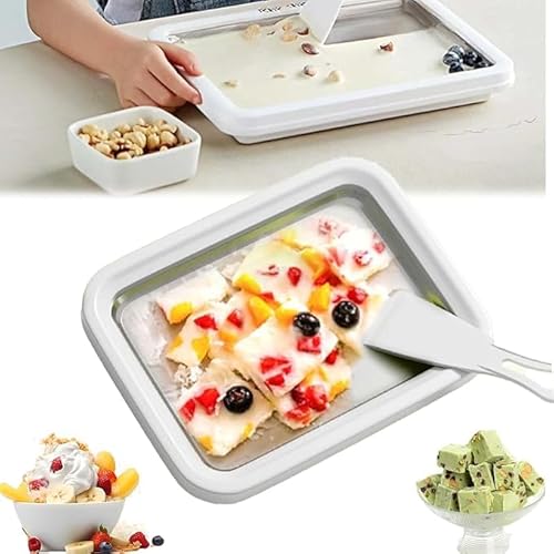 304 stainless steel ice stir fry tray,Small non plug in ice cream machine,DIY Mini Ice Cream Plate Maker Sweet,Instant Cold Plate with 2 Shovel