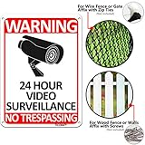 TICONN 4-Pack 24 Hour Video Surveillance Sign, No Trespassing Aluminum Warning Sign, 10’’x7’’ for CCTV Security Camera - Reflective, UV Protected