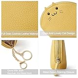 Doris&Jacky Leather Zipper Coin Purse Lovely Cat Design Coin Pouch And Wallet With Keychain (3-Light Yellow)