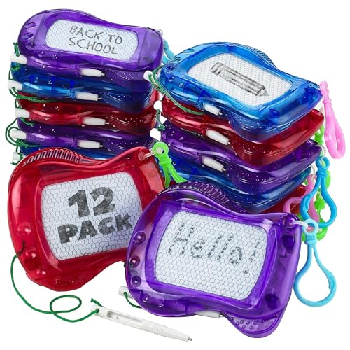 Bedwina Mini Magnetic Drawing Board for Kids - (Pack of 12) Backpack Keychain Clip Drawing Boards, Erasable Doodle Sketch Writing Pad Boys & Girls, Birthday Kids Party Favors