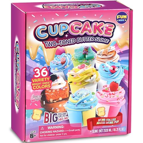 36 Big Cupcake Butter Slime Packs for Girls, FunKidz Two Toned Butter Slime Kit for Kids Party Favors Premade Bulk Slime Toys