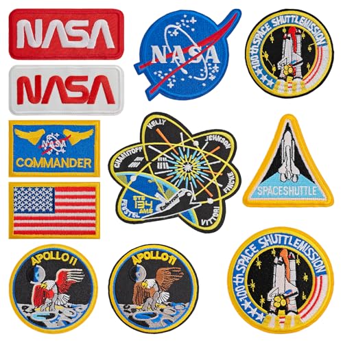 HWQVA 10PCS NASA Iron on Patches, Space Patches Embroidered Iron-on/Sew-on Applique for Clothes, Hat, Backpack, Jeans, Jacket, Stocking and More