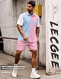 LecGee Men's Contrast Button Down Hawaiian Sets Casual Short Sleeve Shirt and Shorts Suits