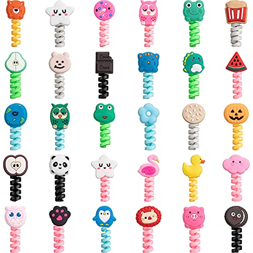 32 Pieces Colorful Cartoon Charger Cable Protectors USB Charger Saver Silicone Animal Buddies Flexible Cable Wire Protectors for Most Cellphone Data Lines (Cute Style,2 x 3 cm)