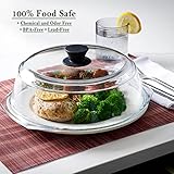 Tall Glass Microwave Splatter Cover for Food - Cookware & Bakeware Serving Dish Cover, Plate Splatter Guard Lid with Easy Grip Silicone Handle Knob - 100% Food Grade BPA Free & Dishwasher Safe - 10in.