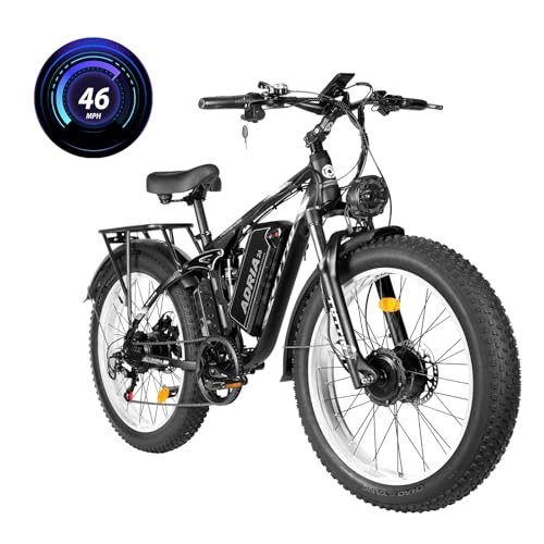 Peak 5000W-Electric-Bike for Adults-Men, Dual-Motor-Ebike 40-46MPH, 52V 30AH Long Range Electric Bicycle, 26" Fat Tire Dirt-Bike, Full Suspension Mountain Bike for Off-Road Snow Sand Hunting (White)