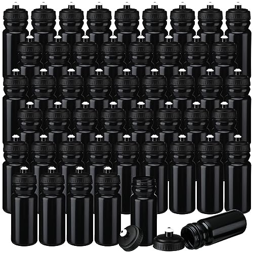 Didaey 100 Pack Sports Water Bottle Bulk 20 oz Reusable Plastic Water Bottles with Pull Top Cap Dishwasher Safe Drinking Bottles for Adults Kids Fitness, Hiking, Cycling, or Gym Workout (Black)