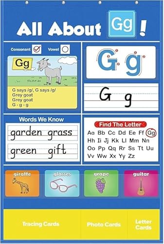Alphabet Learning Pocket Chart, Circle Time Learning Center Alphabet Flash Cards ABC Wall Chart Letter Game for Toddler Kids Homeschool Supplies Preschool Kindergarten Classroom Must Haves