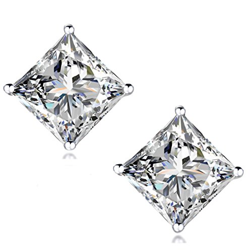 "STUNNING FLAME" 18K Gold Plated Sterling Silver Princess Cut Cubic Zirconia Stud Earrings for men women(w-4)