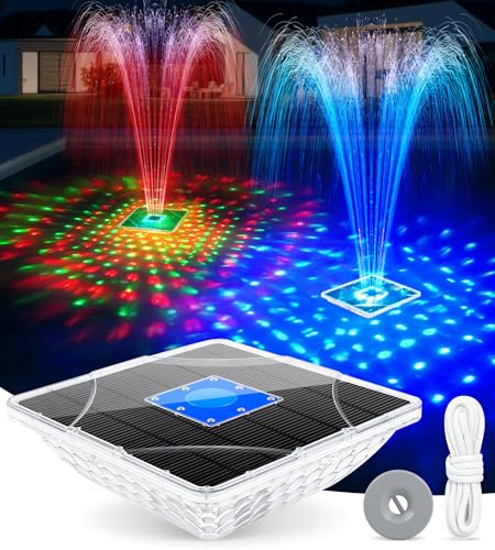 Solar Pool Fountain with Light Show, 2025 Upgraded Large Solar Pool Water Fountain, Floating Pool Fountains for Above Ground Pool,Solar Floating Fountains Pump for Pool Pond-1PK(Blue)