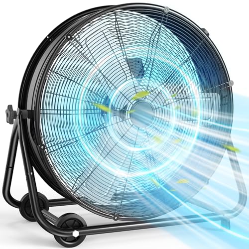 MASTER CHOICE, 30 Inch Heavy Duty Industrial Drum Fan, 14000CFM All Metal Floor Fan with 3-Speed & 360 Tilt, 550W High Velocity Shop Fan for Warehouse, Factory, Garage, Gym, and Basement Use