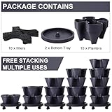 Umigy 2 Set 5 Tier Stackable Planters Vertical Garden Planters for Strawberry Herb Flower and Vegetable Indoor Outdoor Gardening Pots with Removable Wheels and Bottom(Grey)