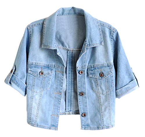 TRENDY XU Women Summer Short Sleeve Blue Denim Jacket Short Cropped Sunscreen Shawl (M)