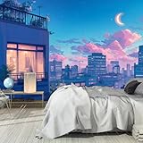 NAWVNMI Removable Anime Style Mural Wallpaper, Night Sky Wall Mural, Peel and Stick Wallpaper for Bedroom Living Room, TV Background Wall Paintings - 151" x 105"