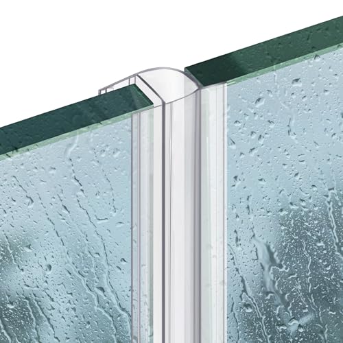 Shower Door Side Seal Strip 78.74 Inch (39.37" x 2 Pcs) Frameless Glass Sliding Door Sweep Clear PVC Waterproof U-Type for 3/8'' (10 Mm) Glass to Stop Shower Leaks No Adhesive Needed